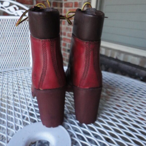 TIMBERLAND "Allington" Red Leather Block Heel Lace Up Boots Size 6.5 - Picture 5 of 8